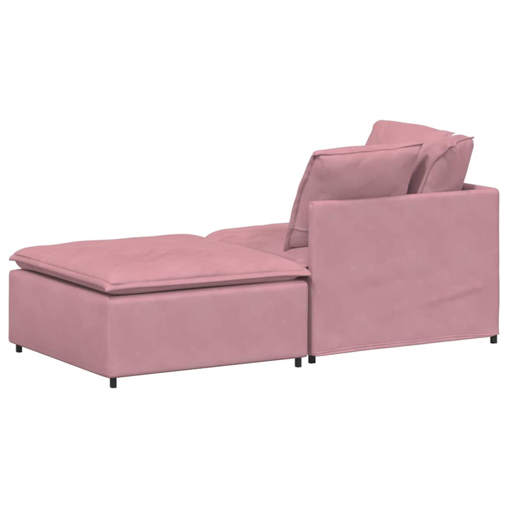 Sofá modular com pufes e almofadas veludo rosa