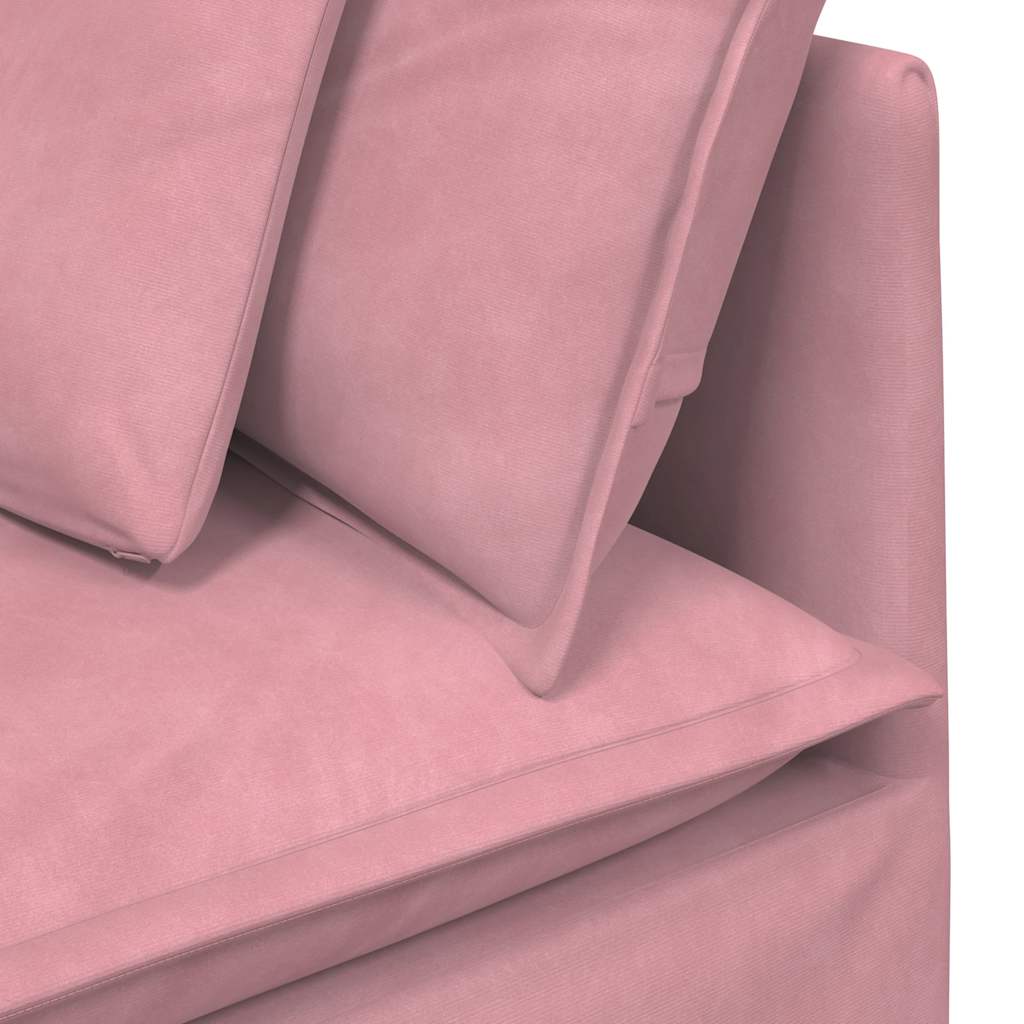 Sofá modular com pufes e almofadas veludo rosa