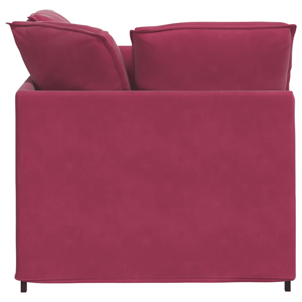 Sofá modular com pufes e almofadas veludo vermelho tinto