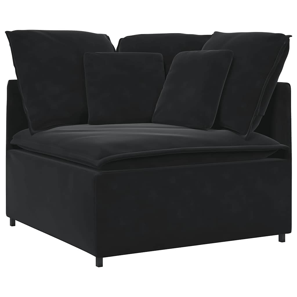 Sofá modular com pufes e almofadas veludo preto