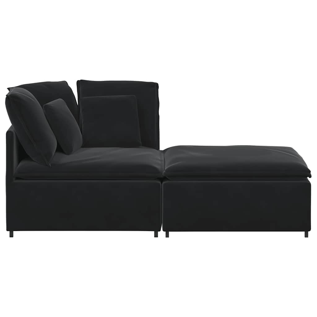 Sofá modular com pufes e almofadas veludo preto