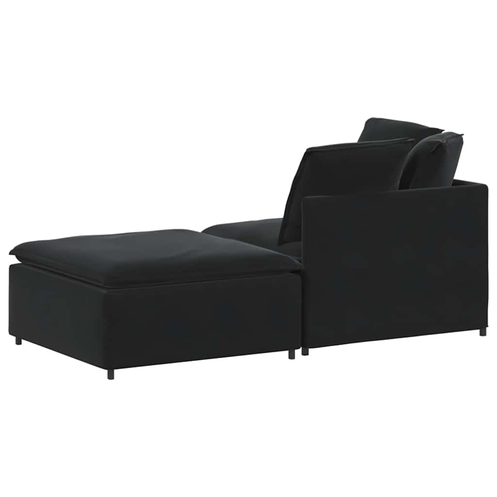 Sofá modular com pufes e almofadas veludo preto