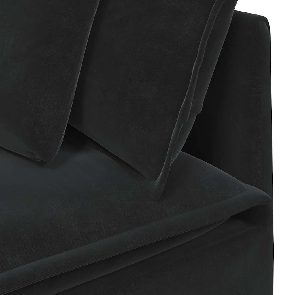Sofá modular com pufes e almofadas veludo preto