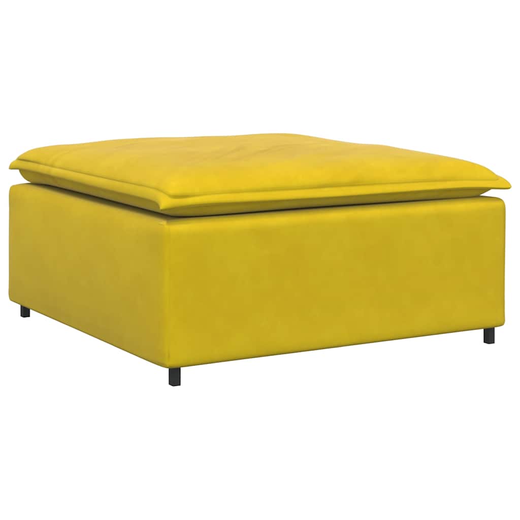 Sofá modular com pufes e almofadas veludo amarelo