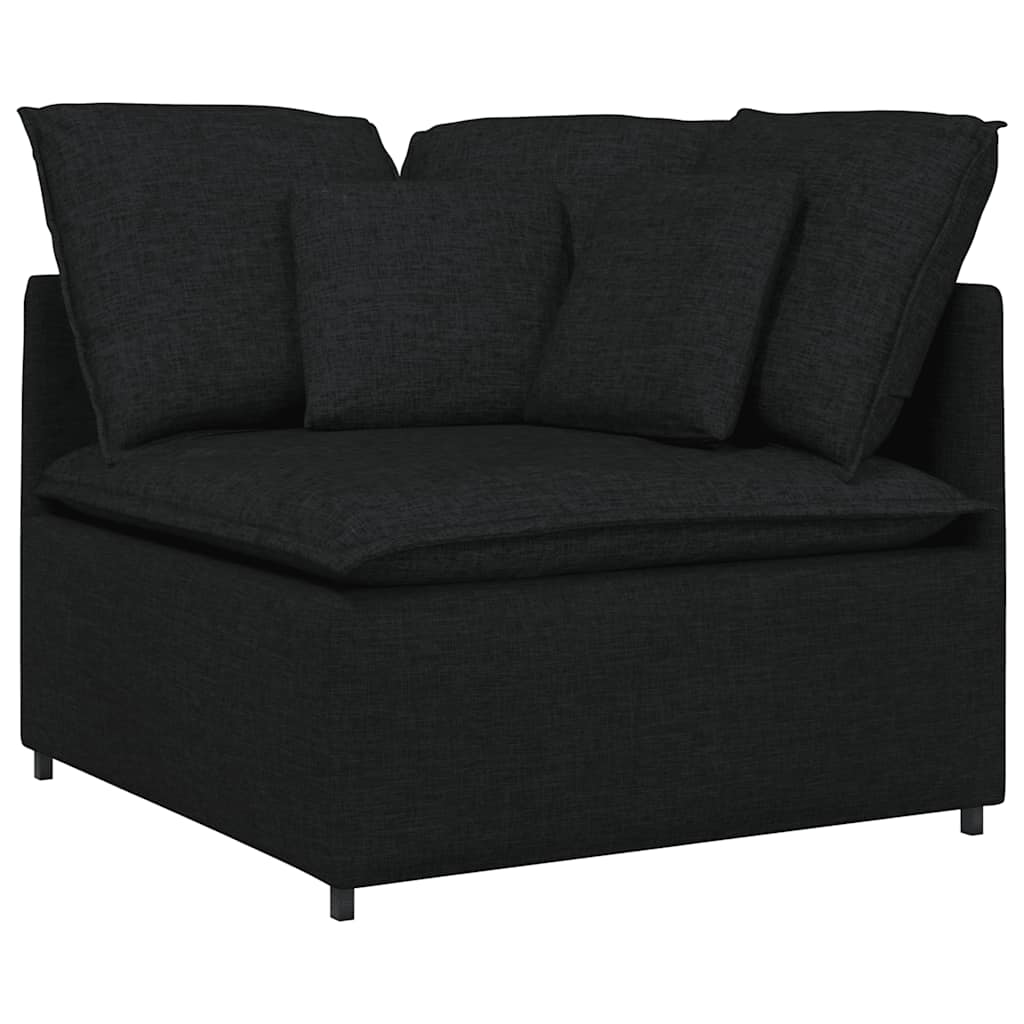 Sofá modular com pufes e almofadas tecido preto