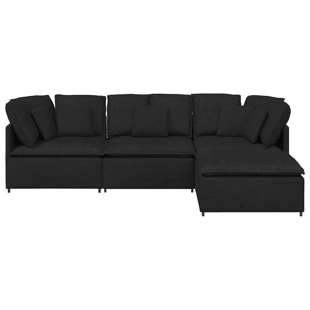 Sofá modular com pufes e almofadas tecido preto