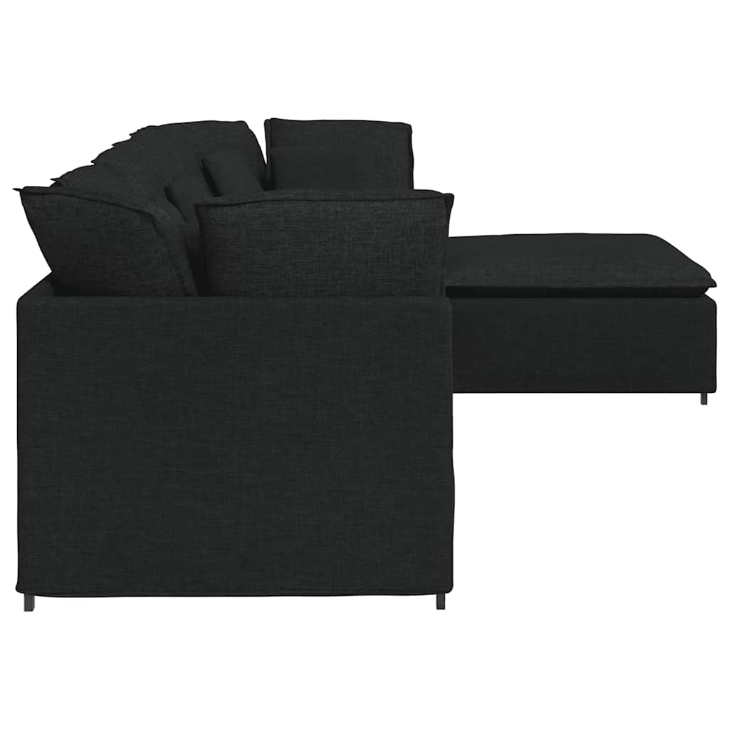 Sofá modular com pufes e almofadas tecido preto