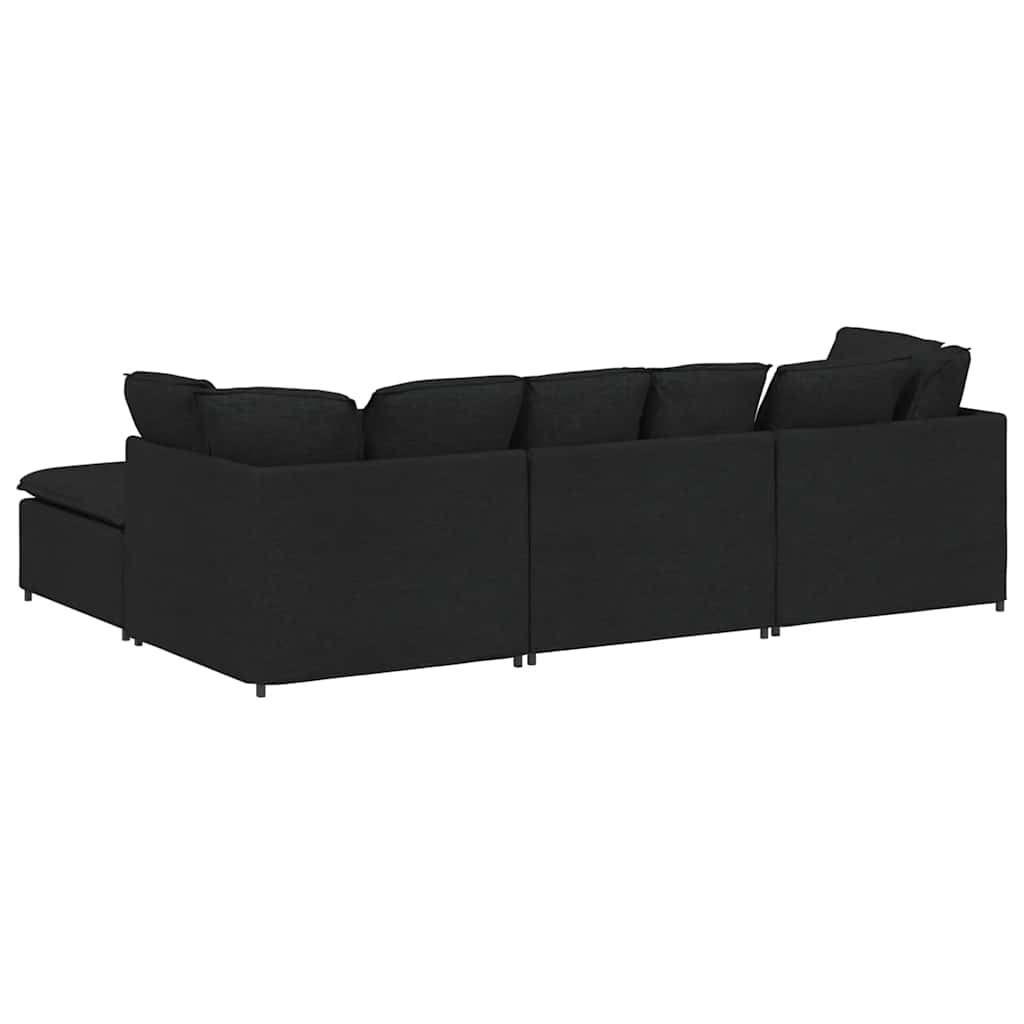 Sofá modular com pufes e almofadas tecido preto