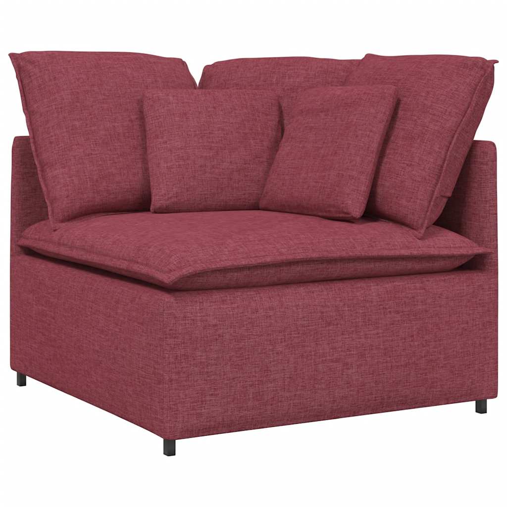 Sofá modular com pufes e almofadas tecido vermelho tinto