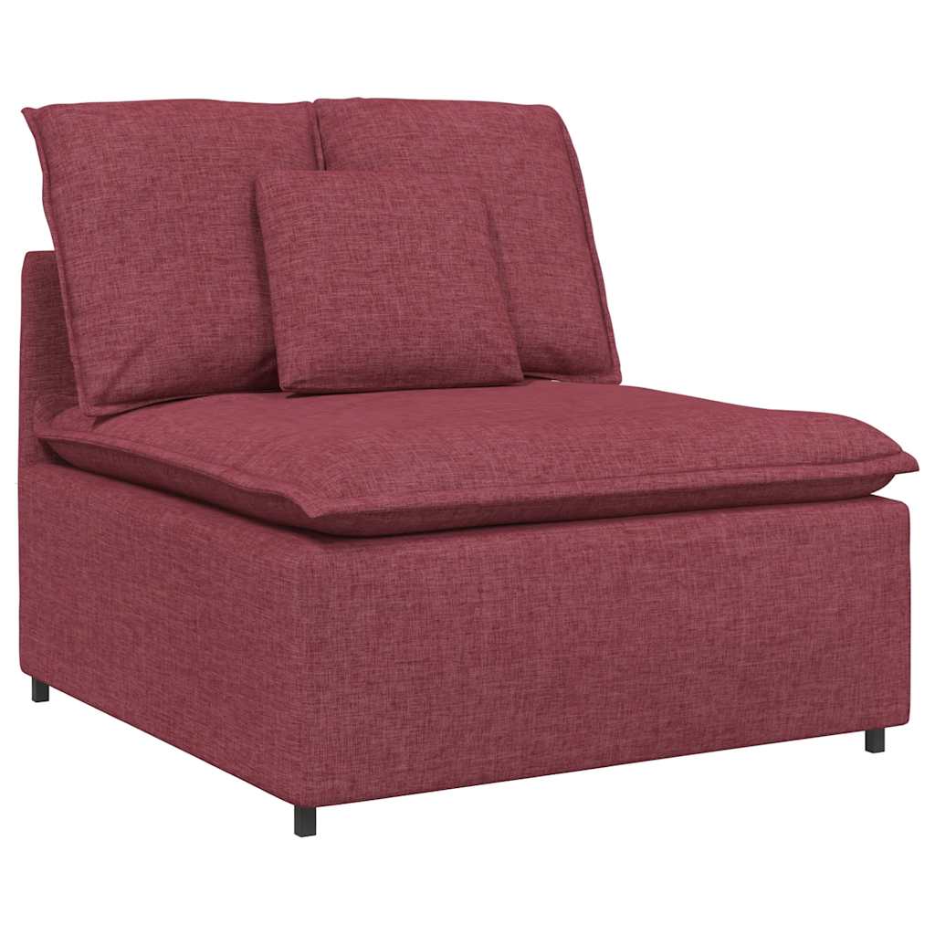 Sofá modular com pufes e almofadas tecido vermelho tinto