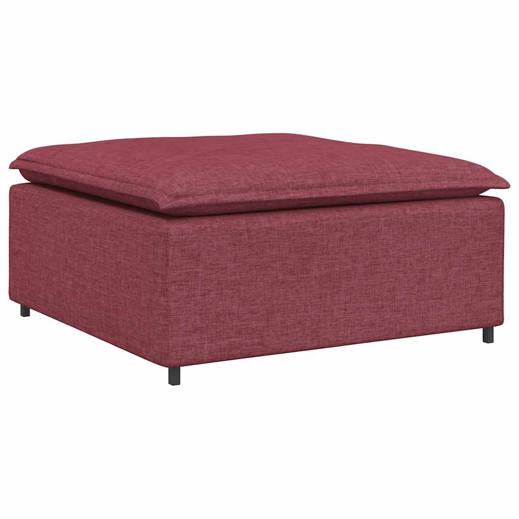 Sofá modular com pufes e almofadas tecido vermelho tinto