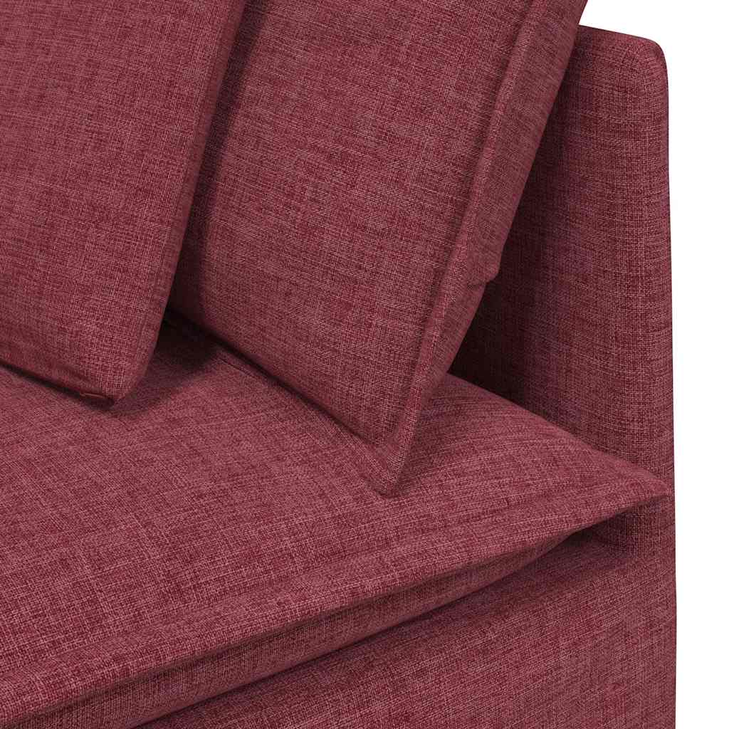 Sofá modular com pufes e almofadas tecido vermelho tinto