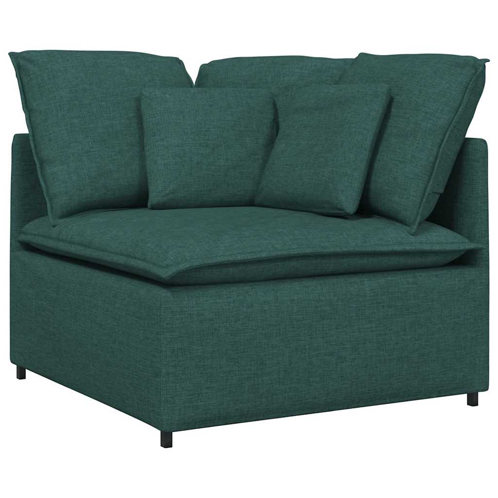 Sofá modular com pufes e almofadas tecido verde-escuro