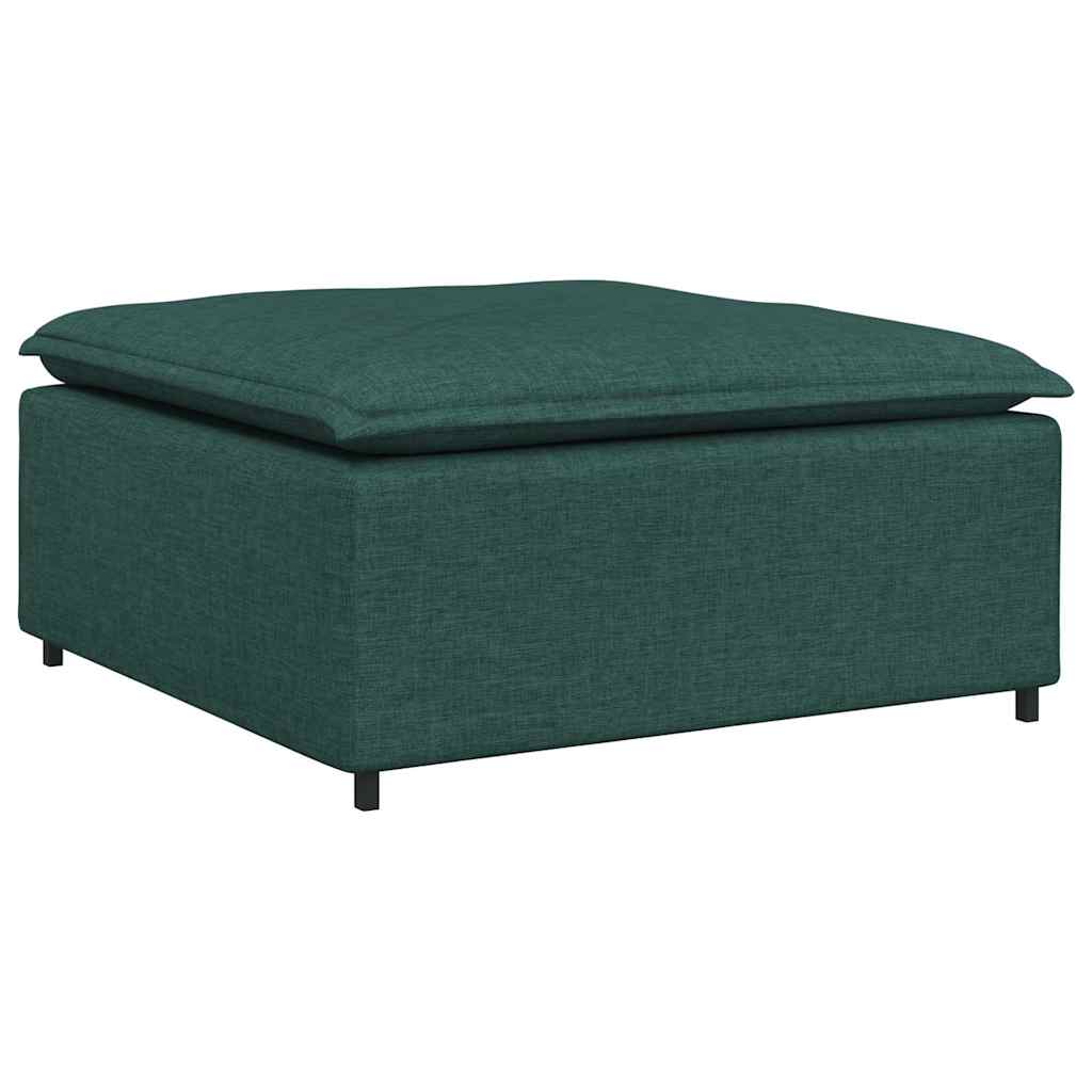 Sofá modular com pufes e almofadas tecido verde-escuro