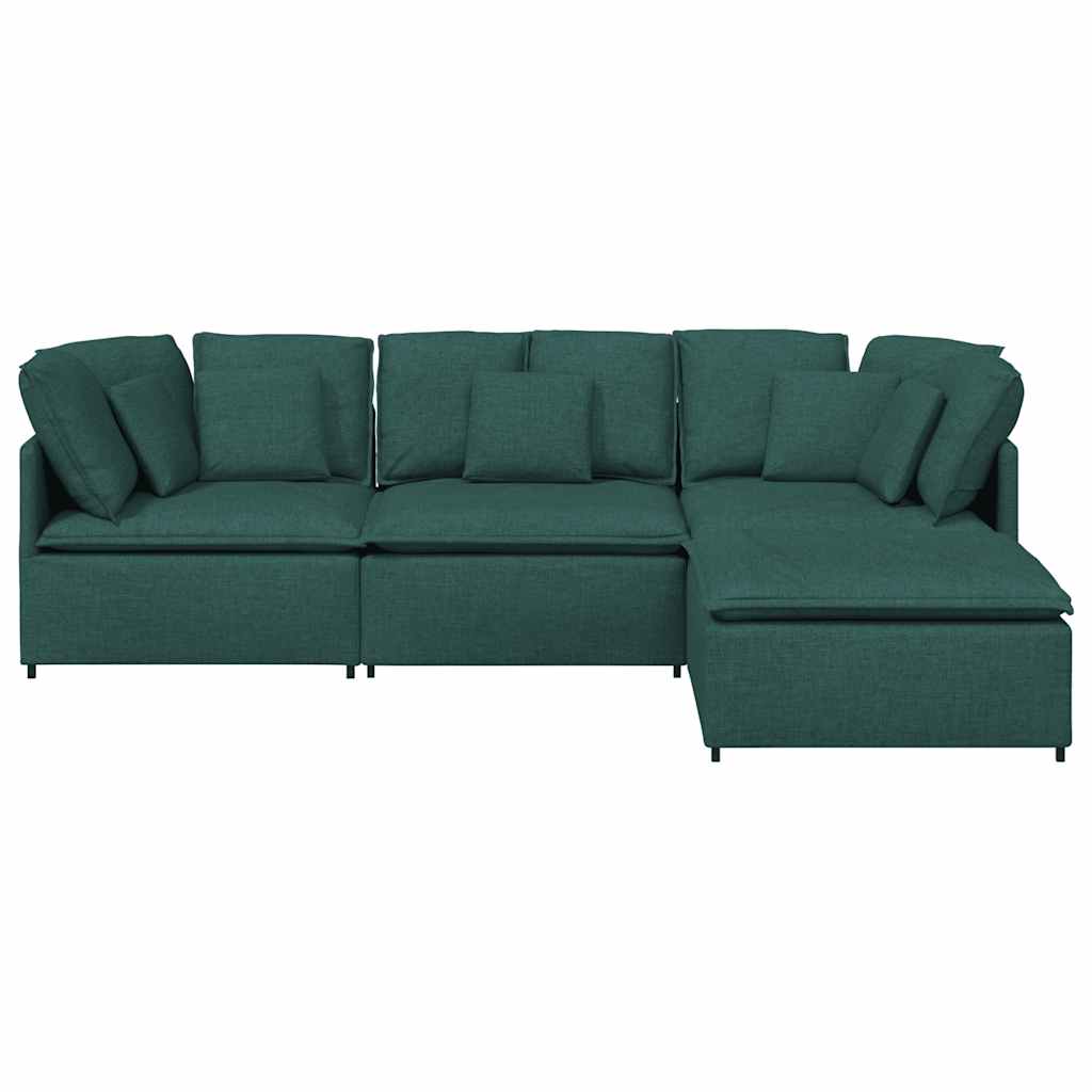 Sofá modular com pufes e almofadas tecido verde-escuro