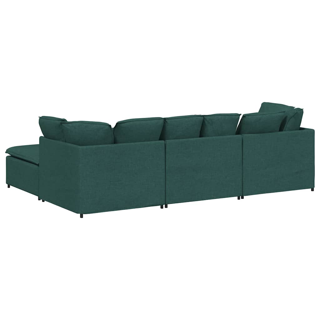 Sofá modular com pufes e almofadas tecido verde-escuro