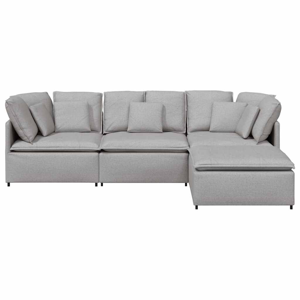 Sofá modular com pufes e almofadas tecido cinzento nublado
