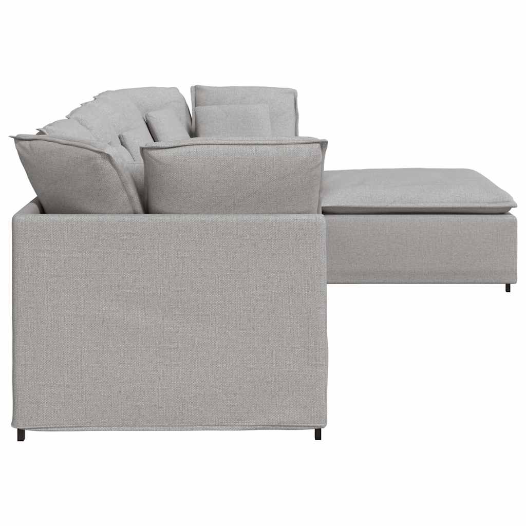Sofá modular com pufes e almofadas tecido cinzento nublado