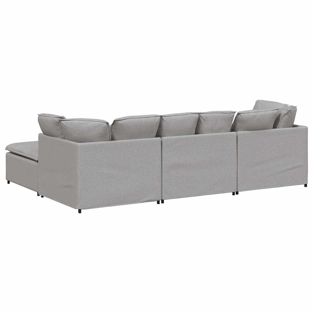Sofá modular com pufes e almofadas tecido cinzento nublado