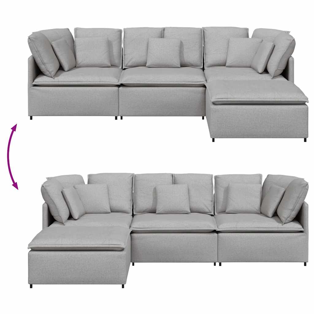 Sofá modular com pufes e almofadas tecido cinzento nublado