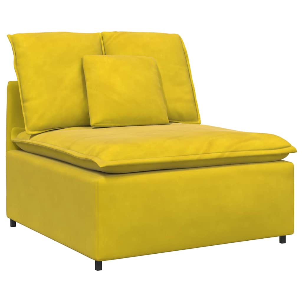 Sofá modular com pufes e almofadas veludo amarelo