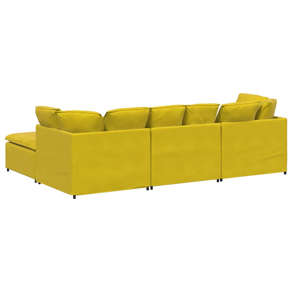 Sofá modular com pufes e almofadas veludo amarelo