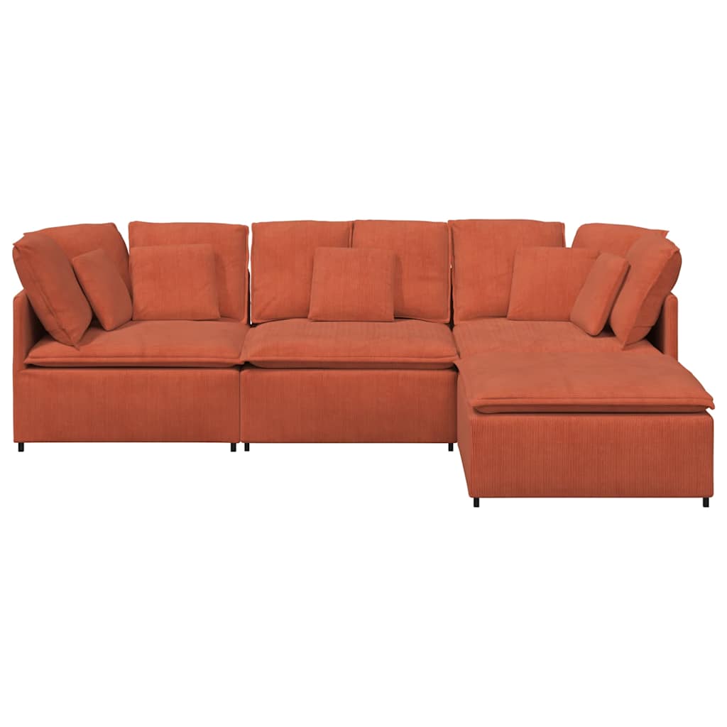 Sofá modular com pufes e almofadas tecido corduroy