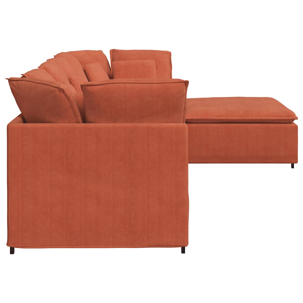 Sofá modular com pufes e almofadas tecido corduroy