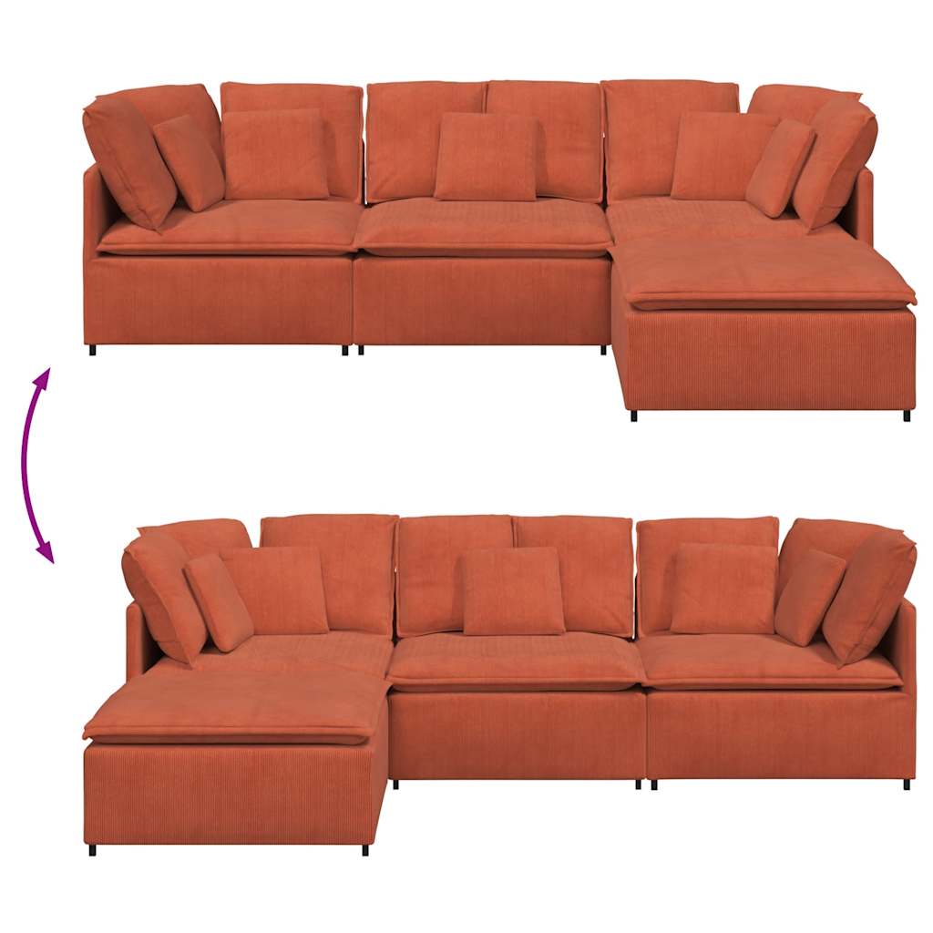 Sofá modular com pufes e almofadas tecido corduroy