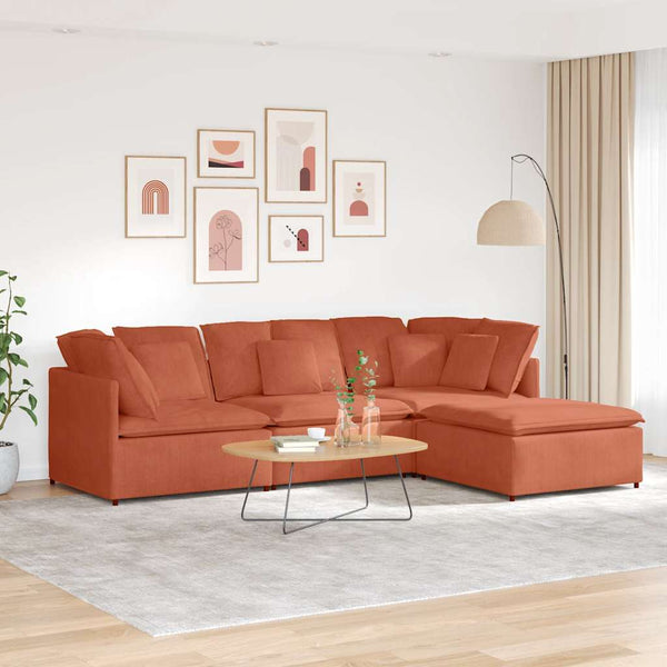 Sofá modular com pufes e almofadas tecido corduroy