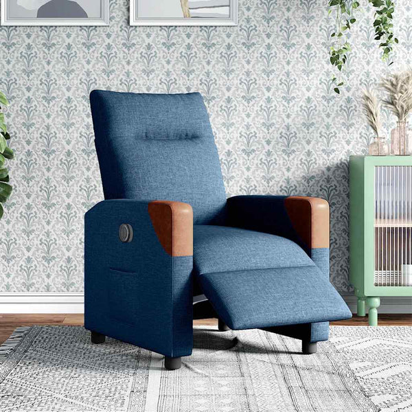 Poltrona reclinável elétrica tecido azul