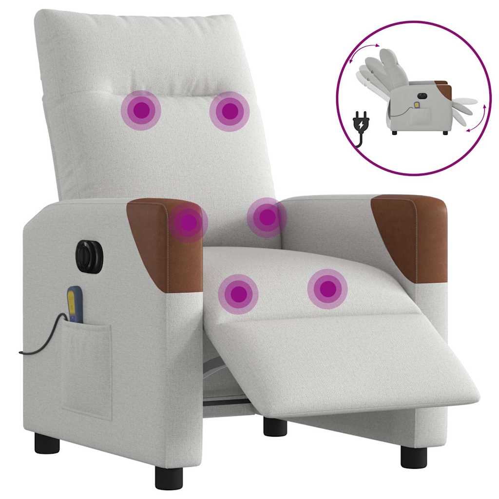 Poltrona massagens reclinável elétrica tecido cinzento-nublado