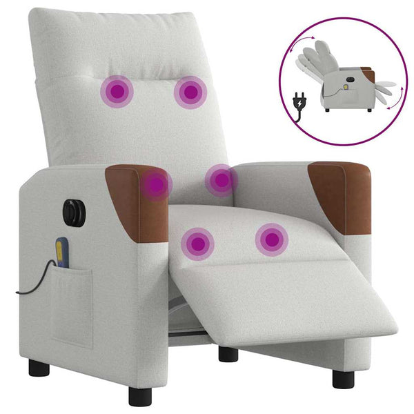 Poltrona massagens reclinável elétrica tecido cinzento-nublado