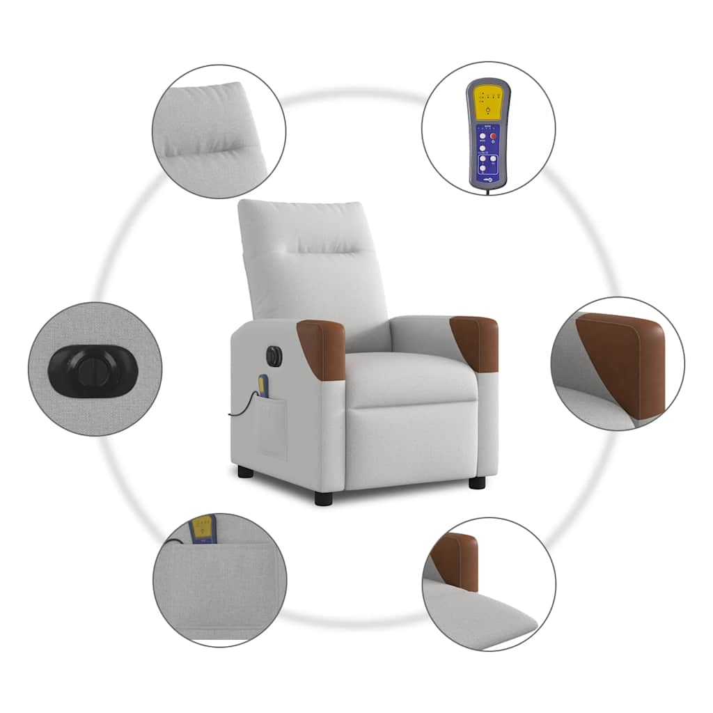 Poltrona massagens reclinável elétrica tecido cinzento-nublado
