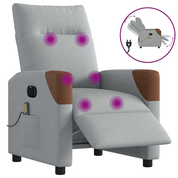 Poltrona de massagens reclinável elétrica tecido cinzento-claro