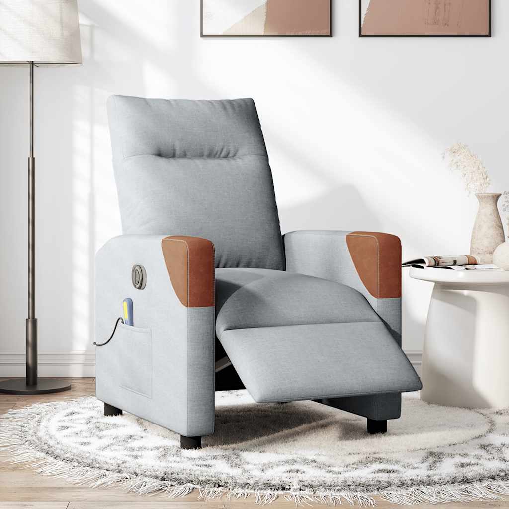 Poltrona de massagens reclinável elétrica tecido cinzento-claro