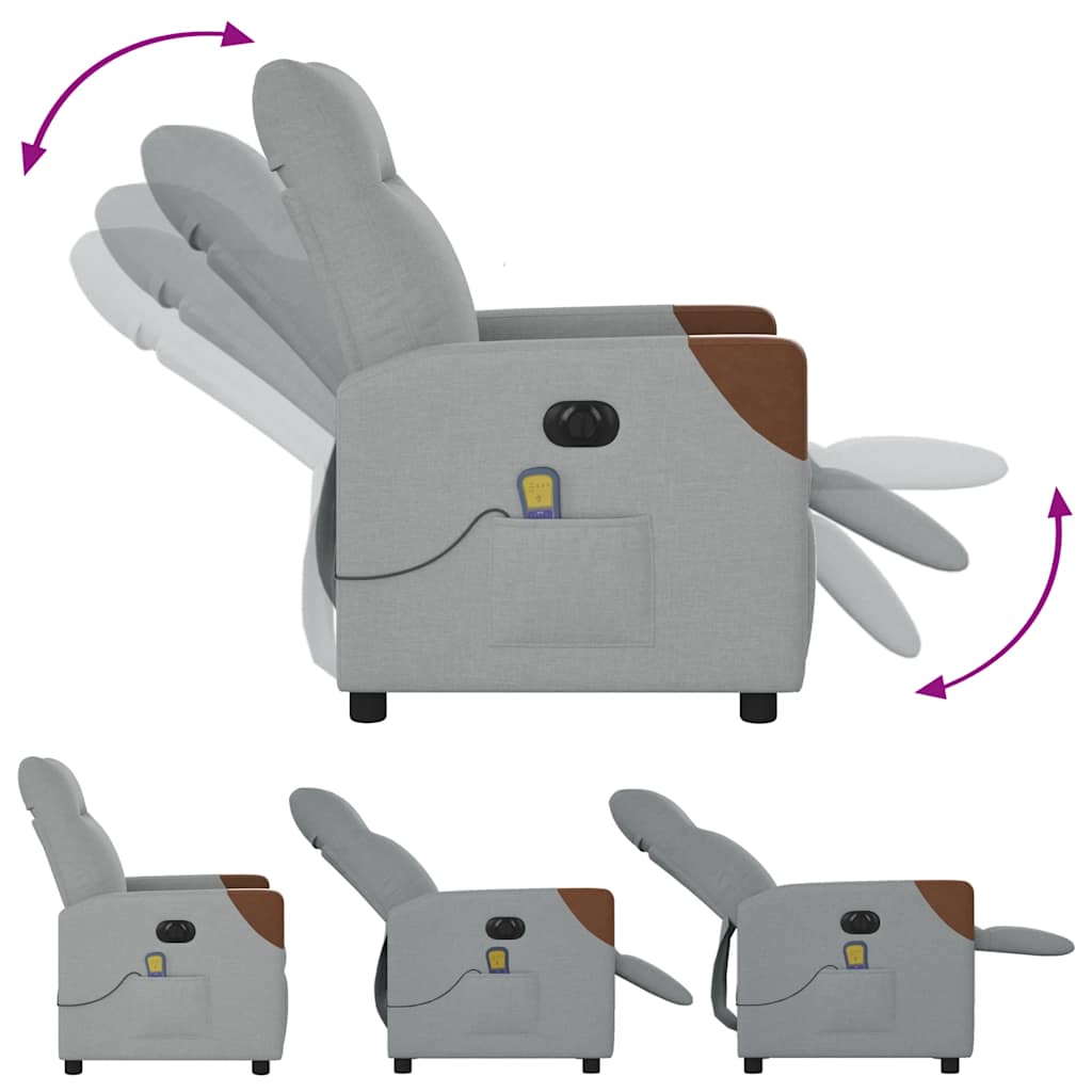 Poltrona de massagens reclinável elétrica tecido cinzento-claro