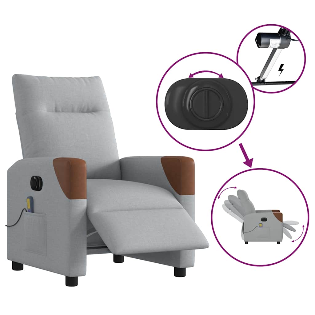 Poltrona de massagens reclinável elétrica tecido cinzento-claro