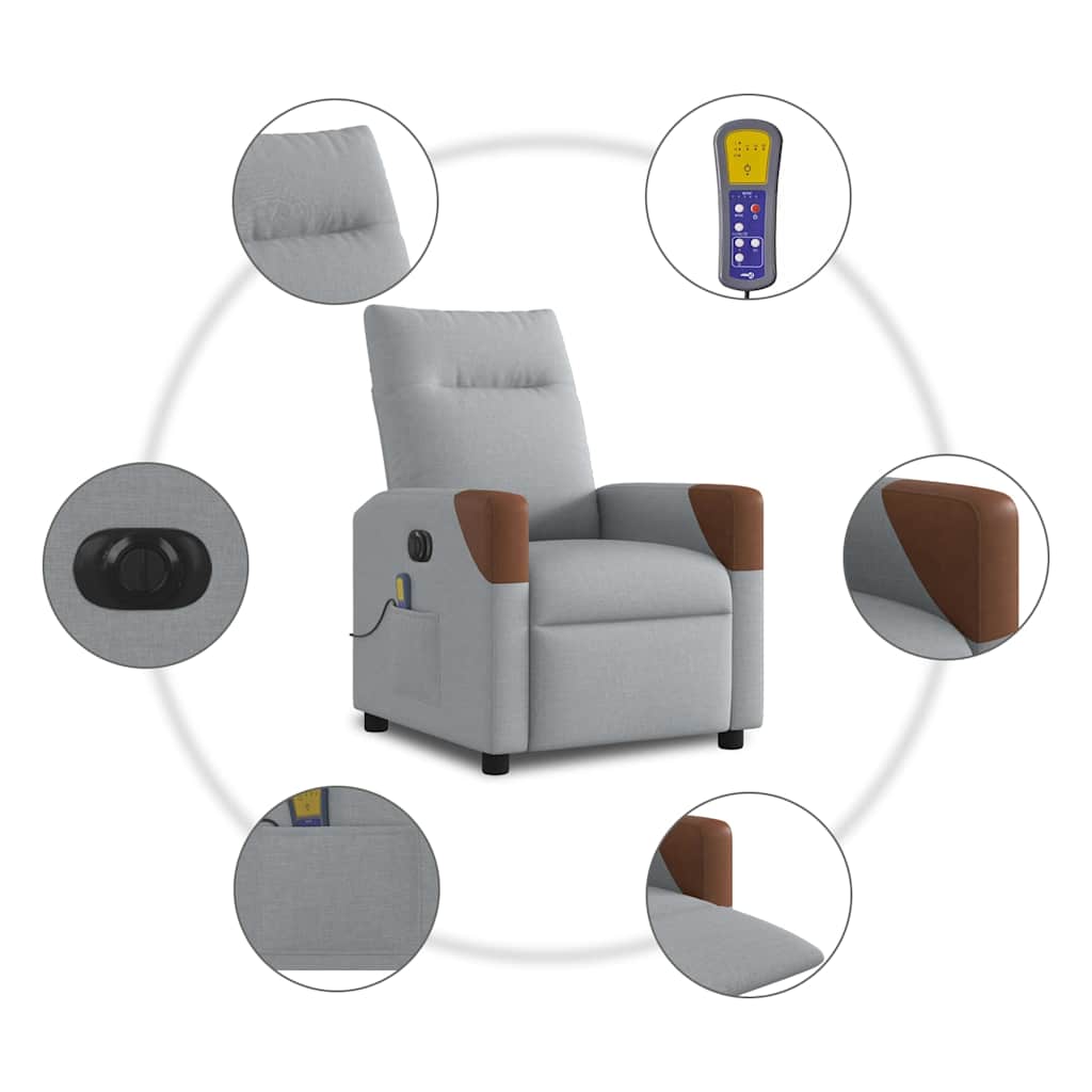 Poltrona de massagens reclinável elétrica tecido cinzento-claro