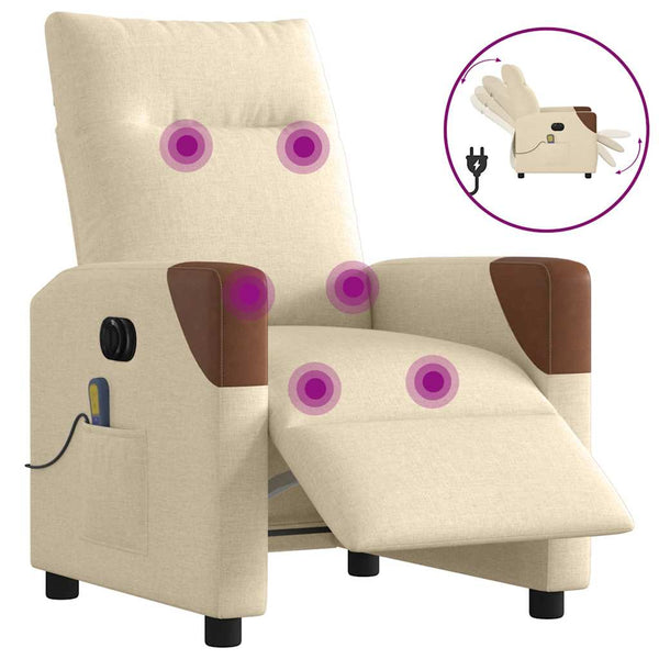 Poltrona de massagens reclinável elétrica tecido creme
