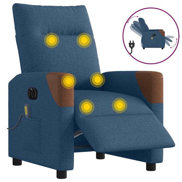 Poltrona de massagens reclinável elétrica tecido azul