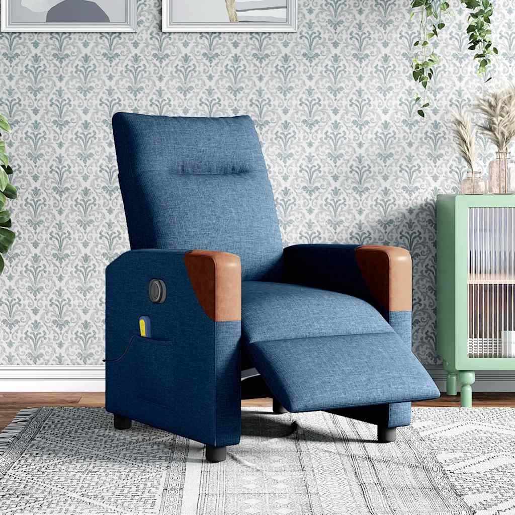 Poltrona de massagens reclinável elétrica tecido azul