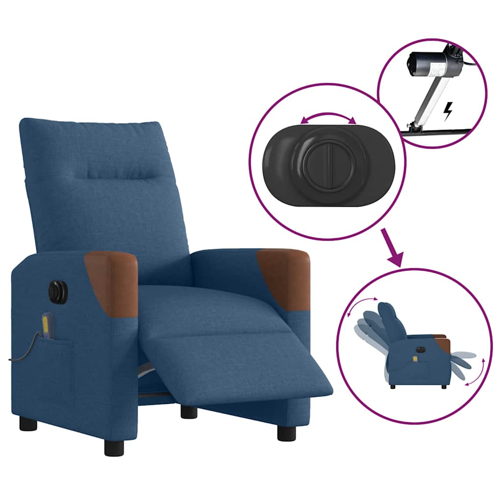 Poltrona de massagens reclinável elétrica tecido azul