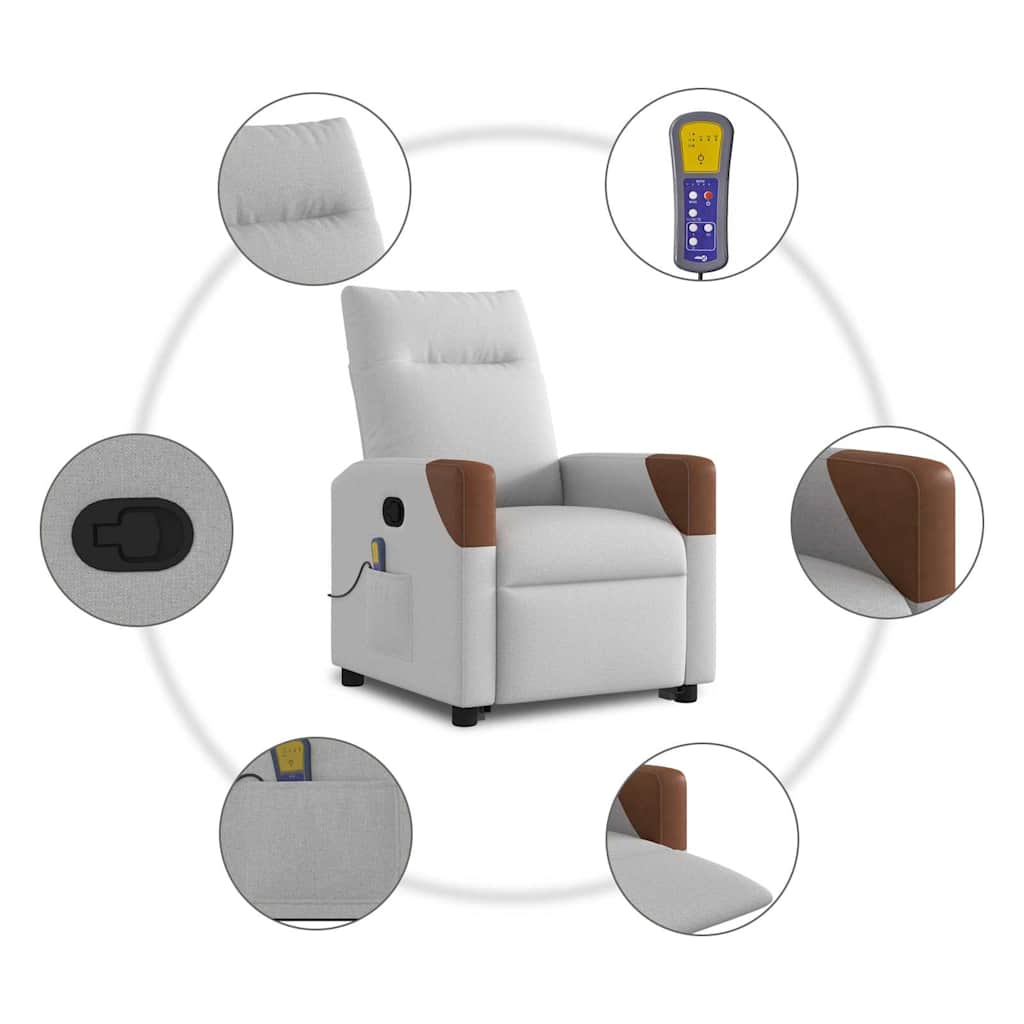 Poltrona elevatória de massagens tecido cinzento-nublado