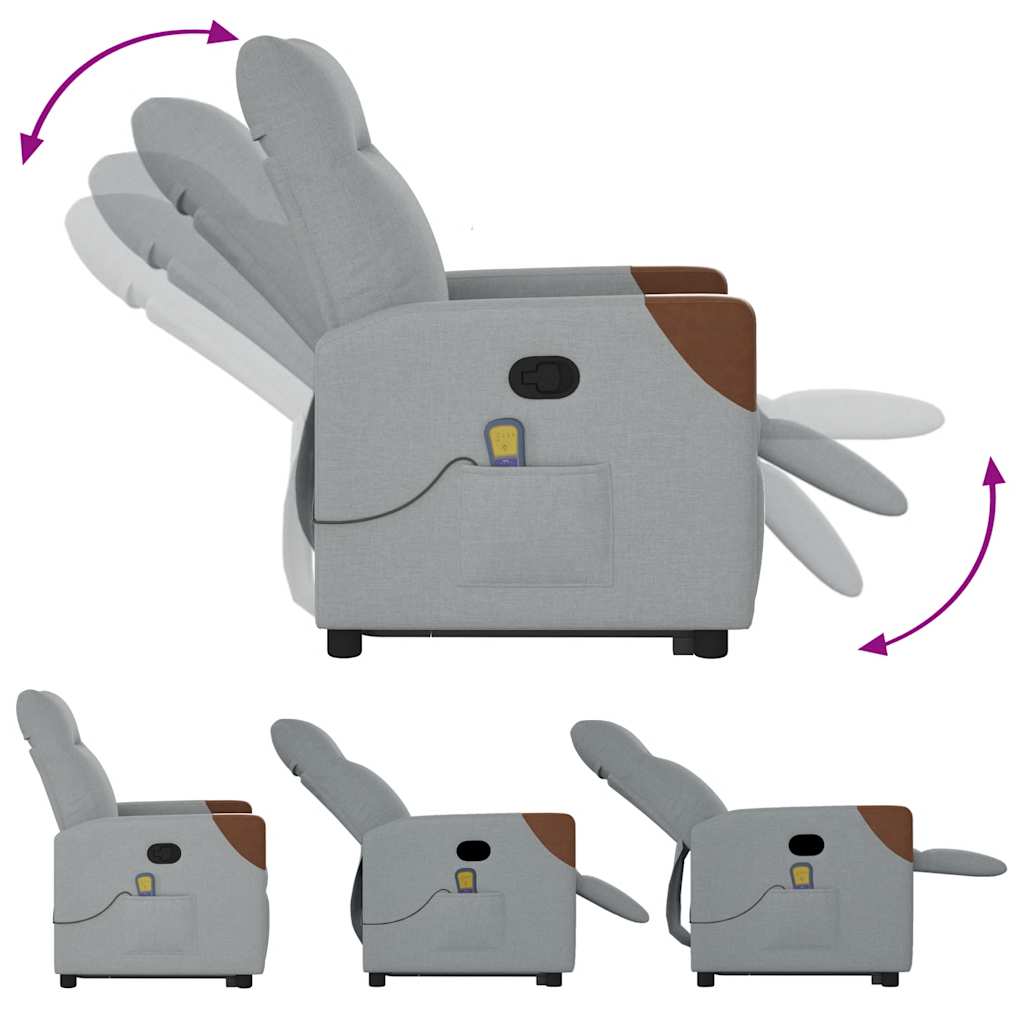Poltrona reclinável massagens tecido cinzento-claro