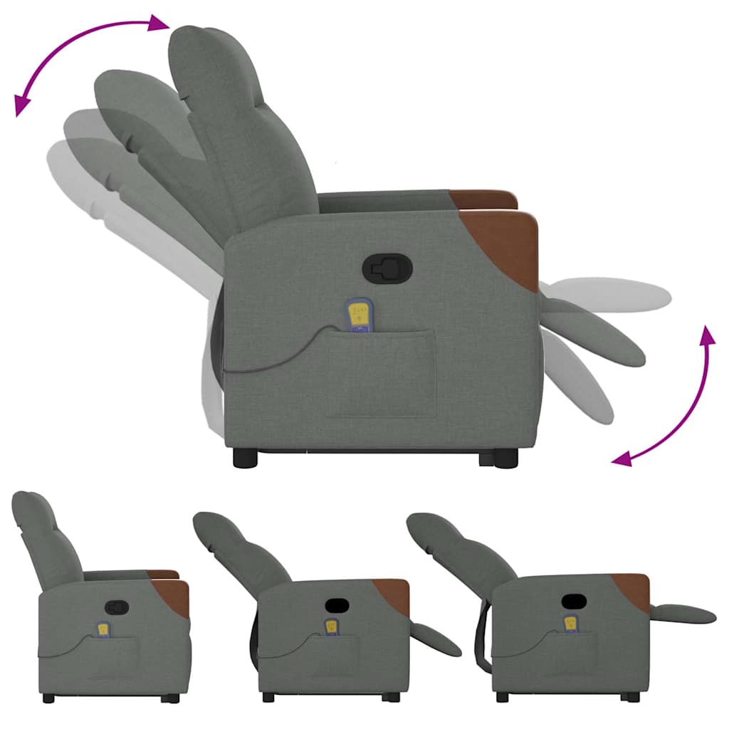 Poltrona elevatória de massagens tecido cinzento-escuro