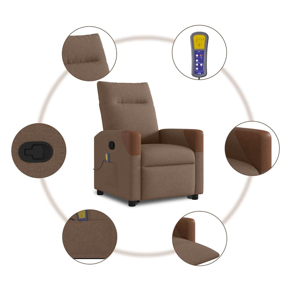 Poltrona reclinável massagens tecido castanho
