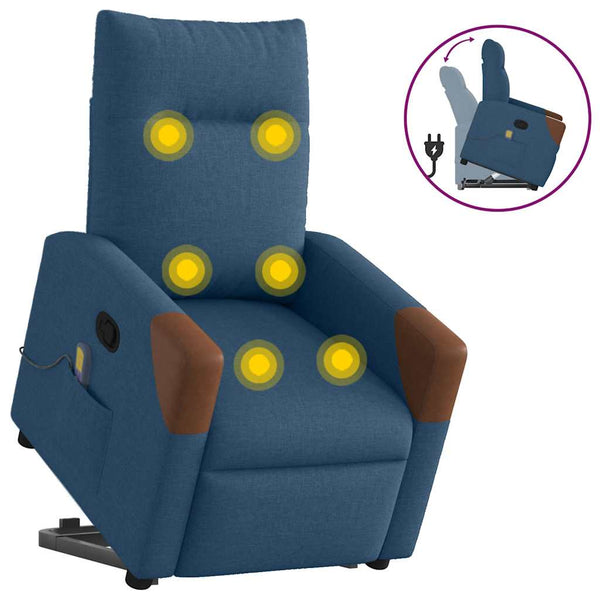 Poltrona reclinável elevatória de massagens tecido azul