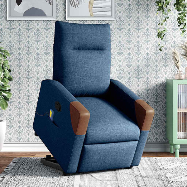 Poltrona reclinável elevatória de massagens tecido azul