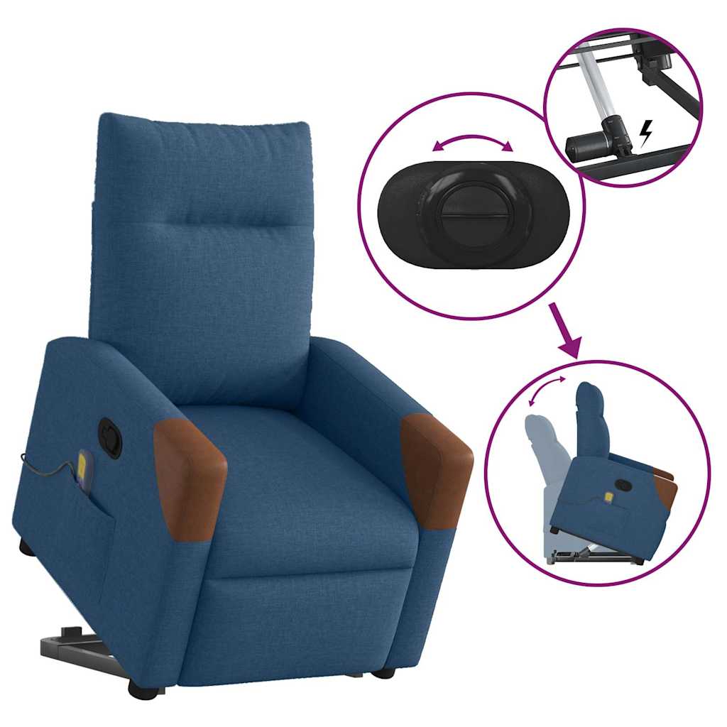 Poltrona reclinável elevatória de massagens tecido azul